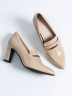 Fall/Winter 2026Women Minimalist Artificial Patent Leather Point Toe Chunky Heeled Elegant shoes