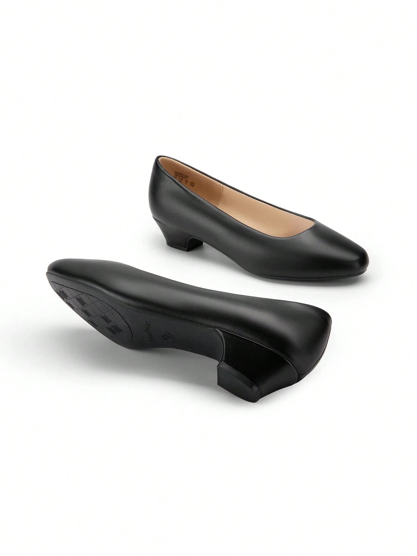 Women's Wide Fit Low Chunky Heel Pump Elegant Solid Color Shoes