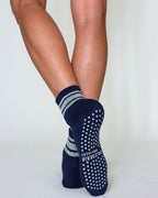 The Retro Shortie Grip Socks - Navy & Grey