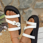 Simple bow decorated women's white casual slippers