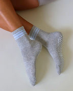The Retro Midi Grip Socks - Blue & Grey