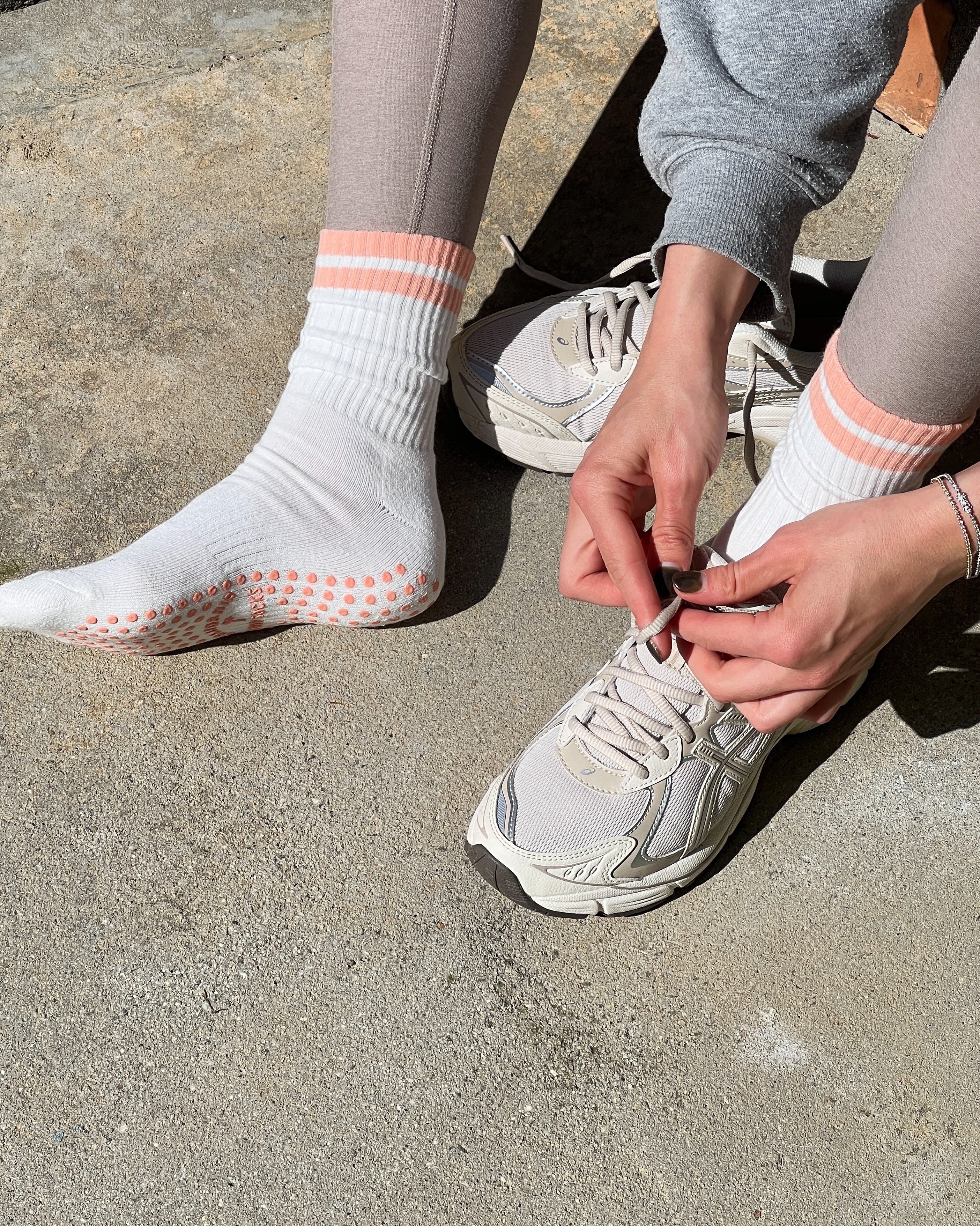 The Classic Grip Socks - White with Pink Stripes
