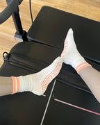 The Classic Grip Socks - White with Pink Stripes