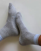 The Retro Midi Grip Socks - Blue & Grey