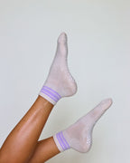 The Retro Shortie Grip Socks - Off White & Lilac