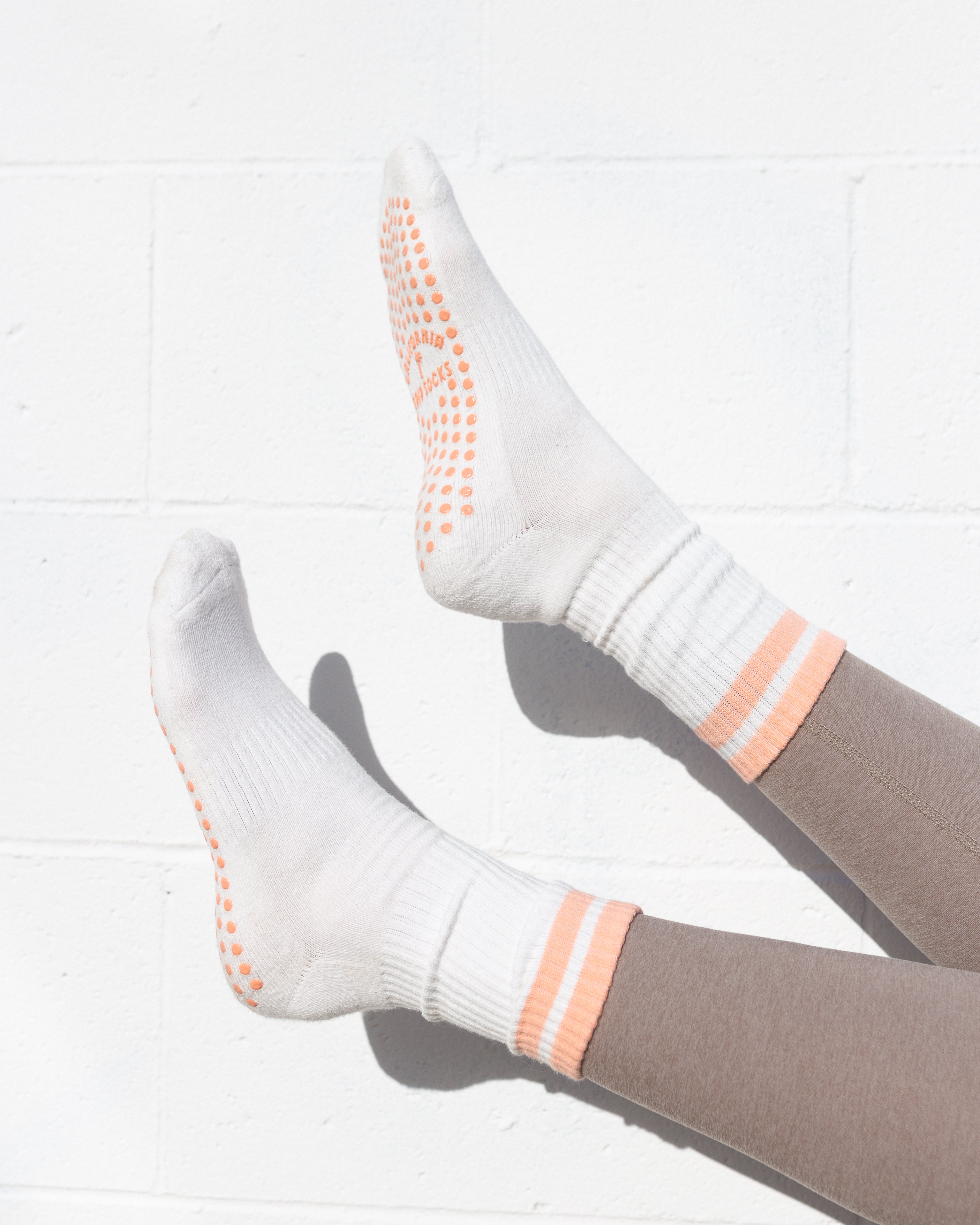 The Classic Grip Socks - White with Pink Stripes