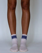 The Retro Shortie Grip Socks - Off White & Blue