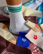 The Retro Grip Socks - Kelly Green Stripes